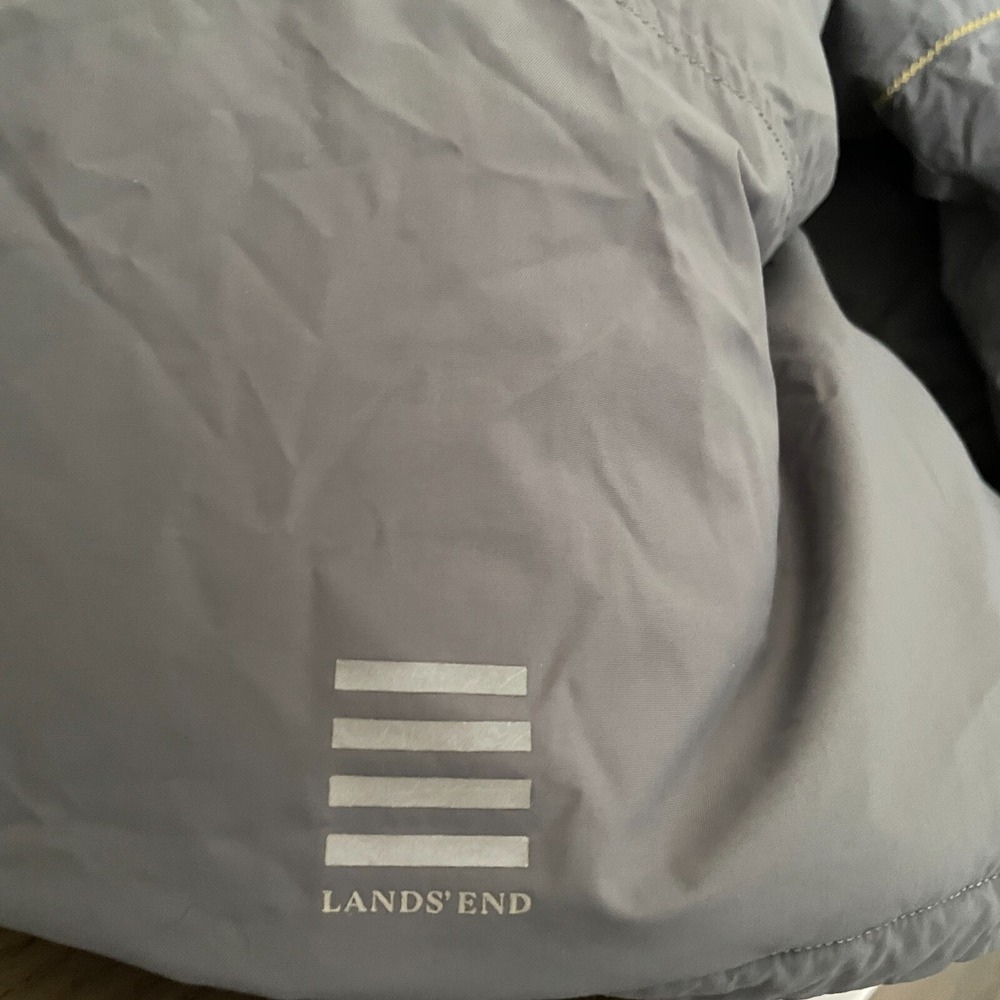 Lands End Down Feather Jacket Kids Boy Sz XL 18-20 Gray Faux Fur Hood Insulated - Picture 10 of 16